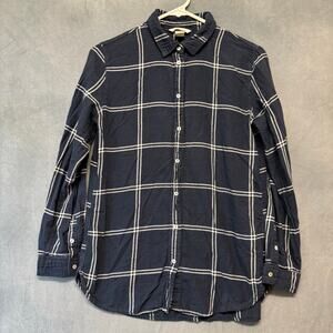 H&M Navy Plaid Button Down Casual Shirt Women’s Size 2 Cotton Rockabilly Country